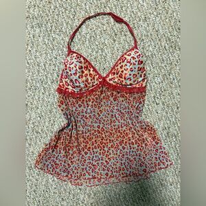 Y2K leopard print halter neck top